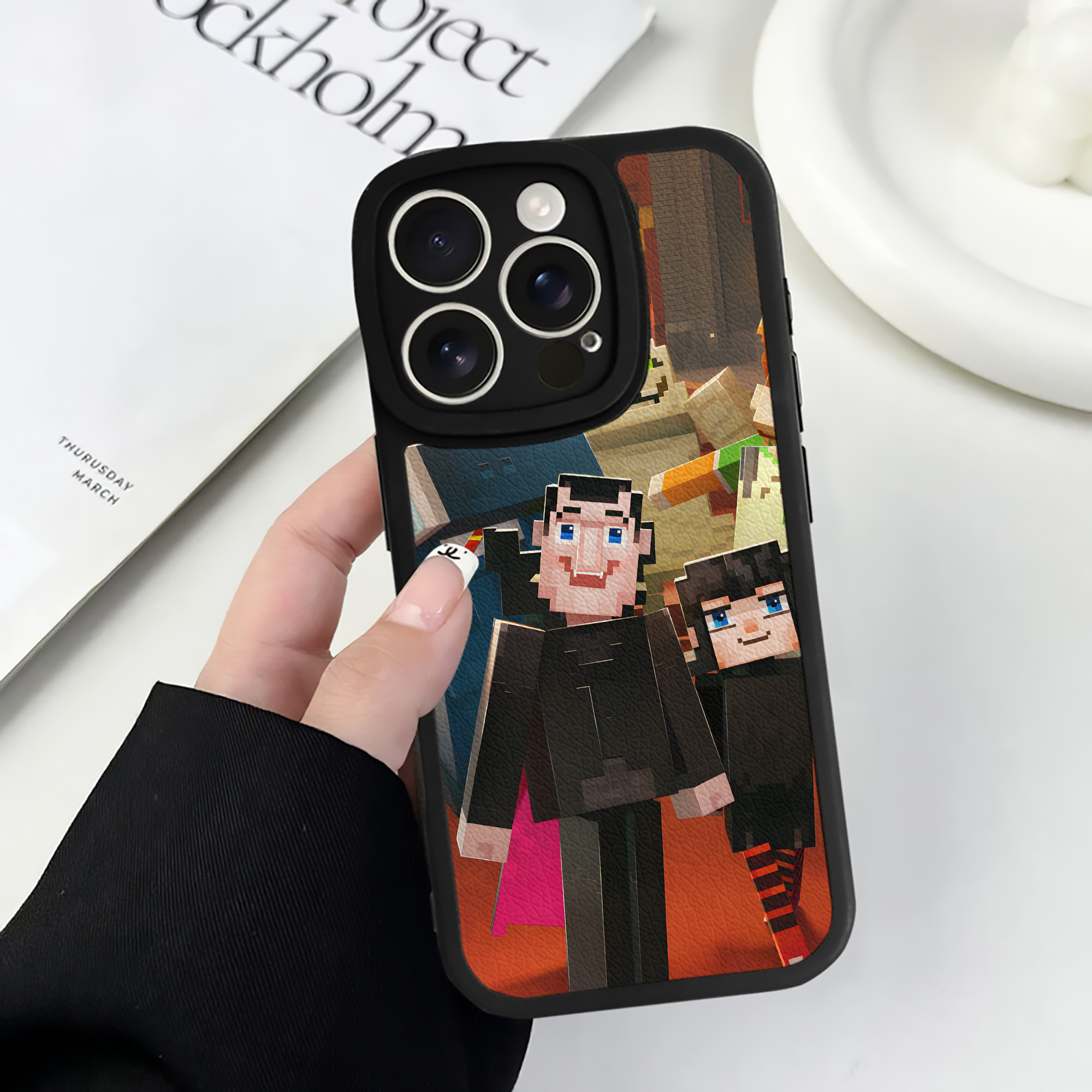 （画像用） マインクラフト ブロックの世界 Minecraft MC Block world 【iPhone 16シリーズ対応】シリコンスマホケース（レザー調） 材質：シリコン